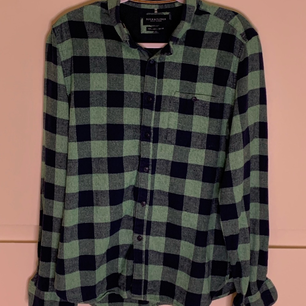 Blue & Green Plaid Flannel Men's Shirt